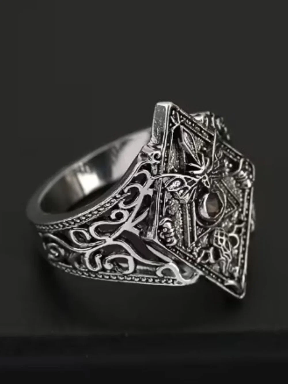 Retro Bat Rhombus Ring Gothic Copper Jewelry Brown Zirconia Stone
